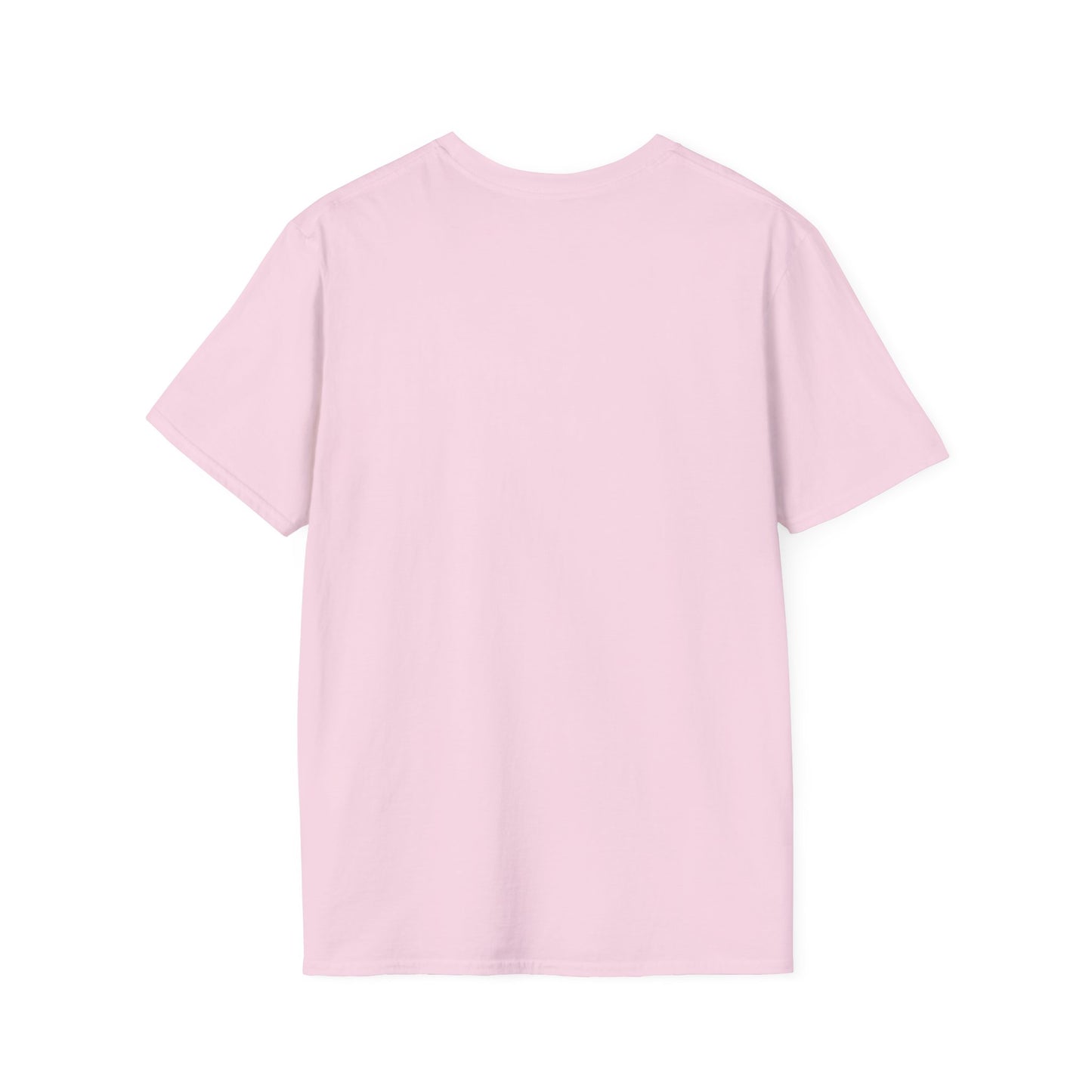 Back of a pink crew neck short-sleeve T-shirt in a solid color with no graphics. A clean and minimal design that keeps the focus on the bold front graphic, making it a versatile piece for any wardrobe.