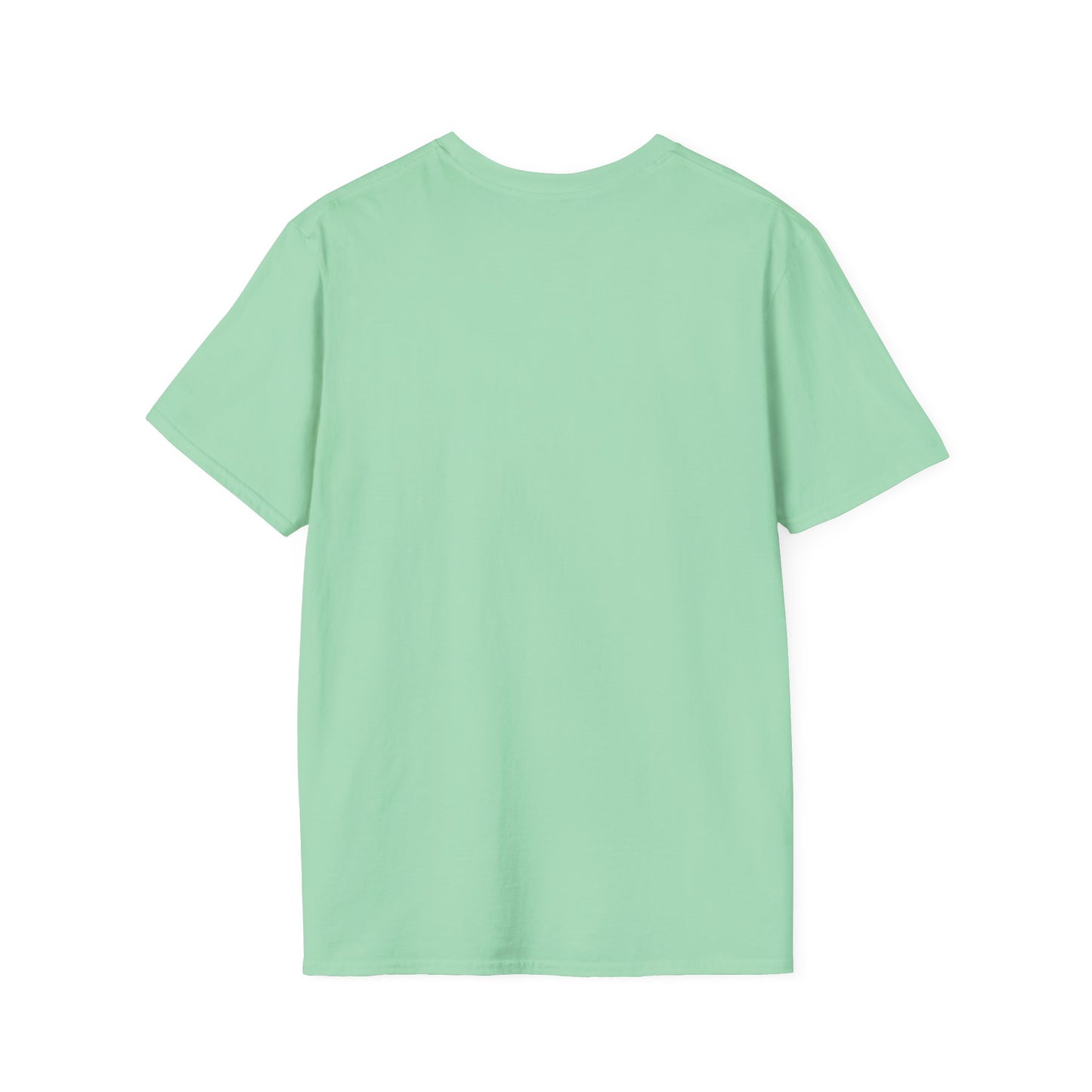 Back of a mint green crew neck short-sleeve T-shirt in a solid color with no graphics. A clean and minimal design that keeps the focus on the bold front graphic, making it a versatile piece for any wardrobe.