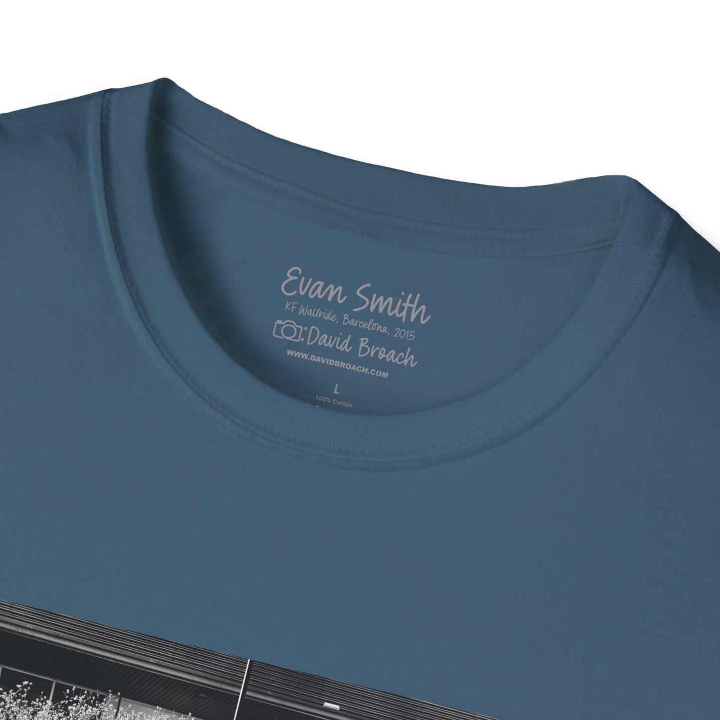 Close up of blue shirt collar area