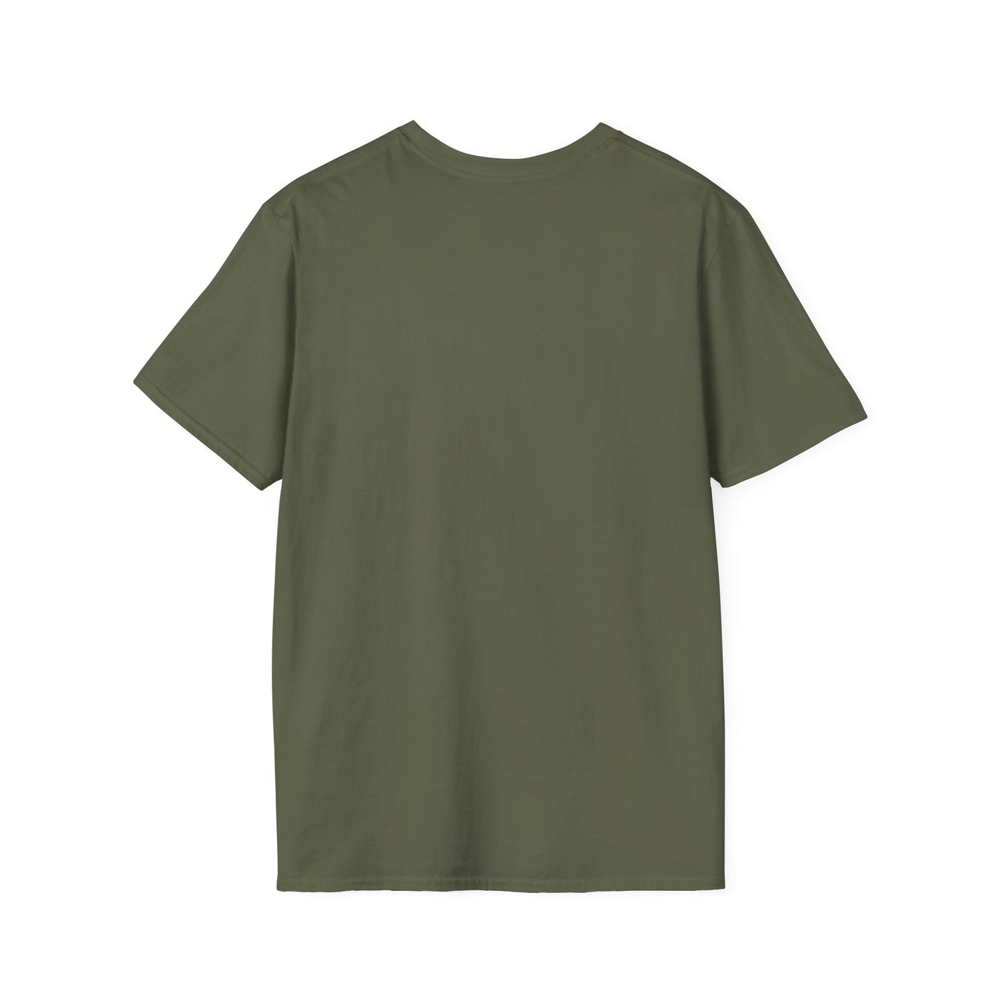 Back of a green crew neck short-sleeve T-shirt featuring 'Hubba Hideout' printed in small text near the upper back. A subtle yet stylish detail that complements the bold front design, making it a must-have for skateboarding enthusiasts and streetwear fans."