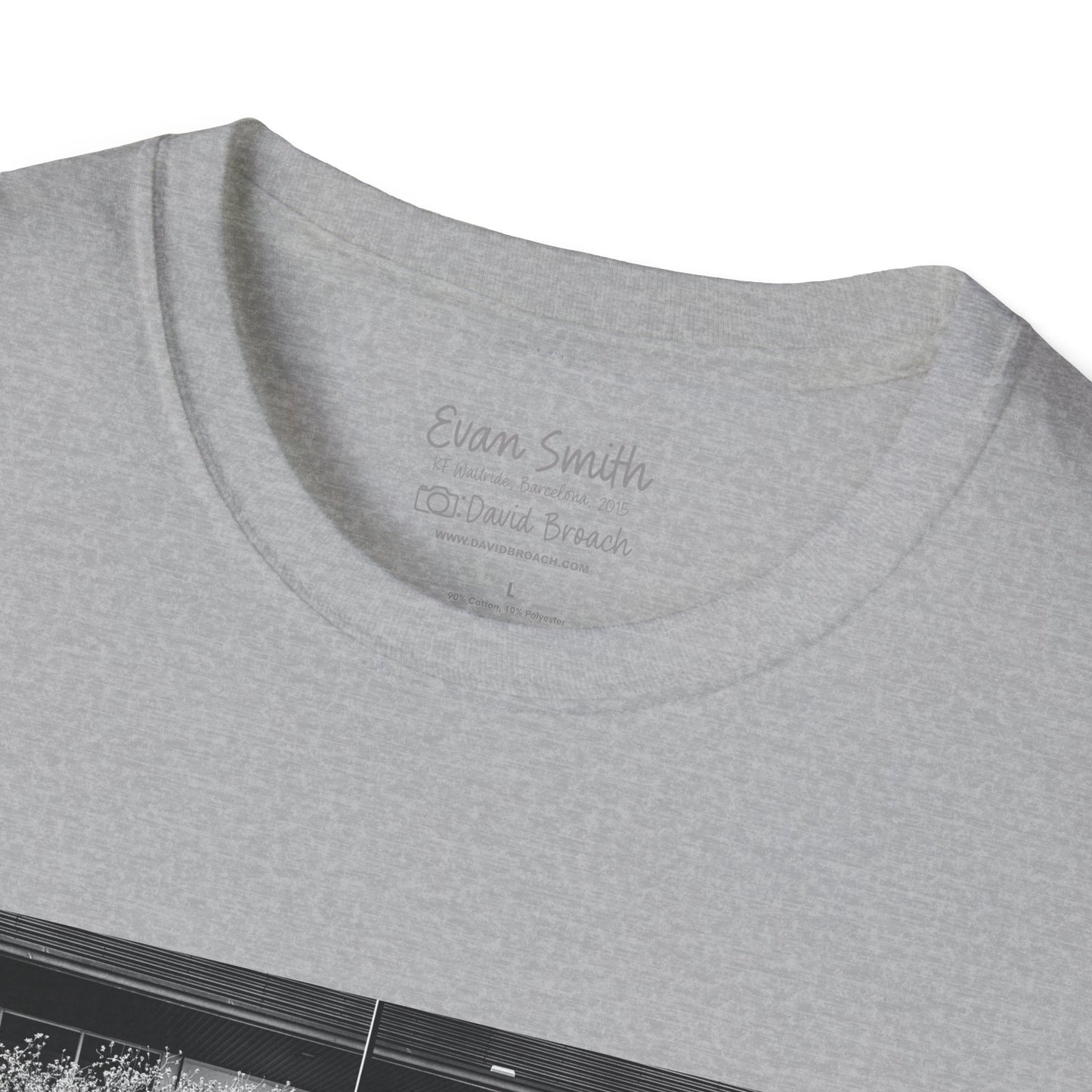 Close up of collar area of grey shirt