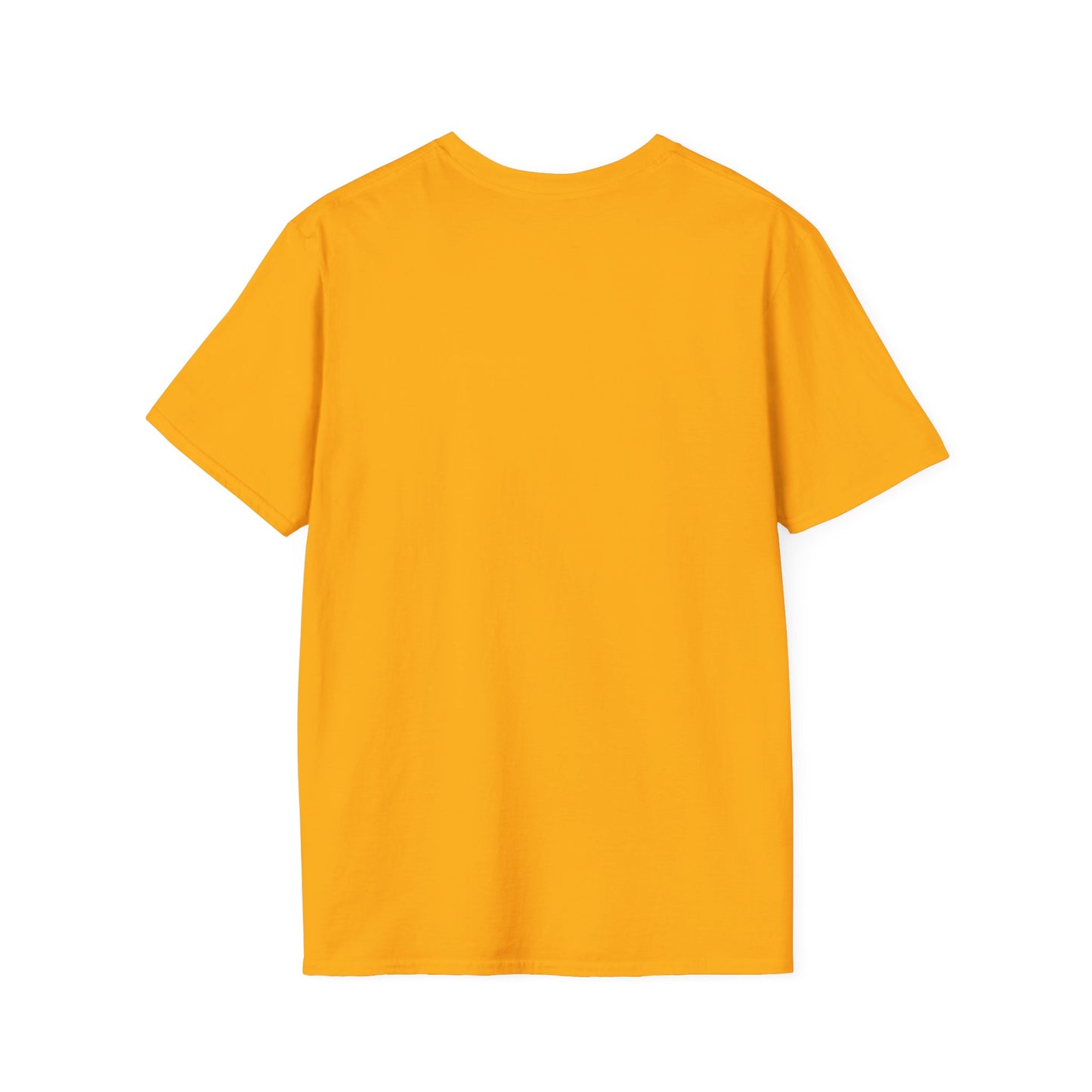 Back of a yellow crew neck short-sleeve T-shirt in a solid color with no graphics. A clean and minimal design that keeps the focus on the bold front graphic, making it a versatile piece for any wardrobe.