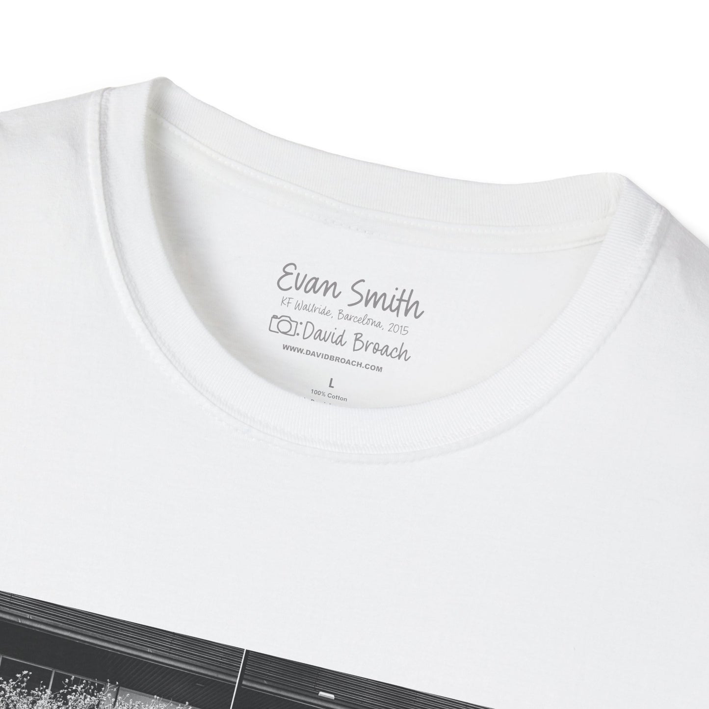 Close up of white shirt collar area. Printed Evan Smith Photo by David Broach