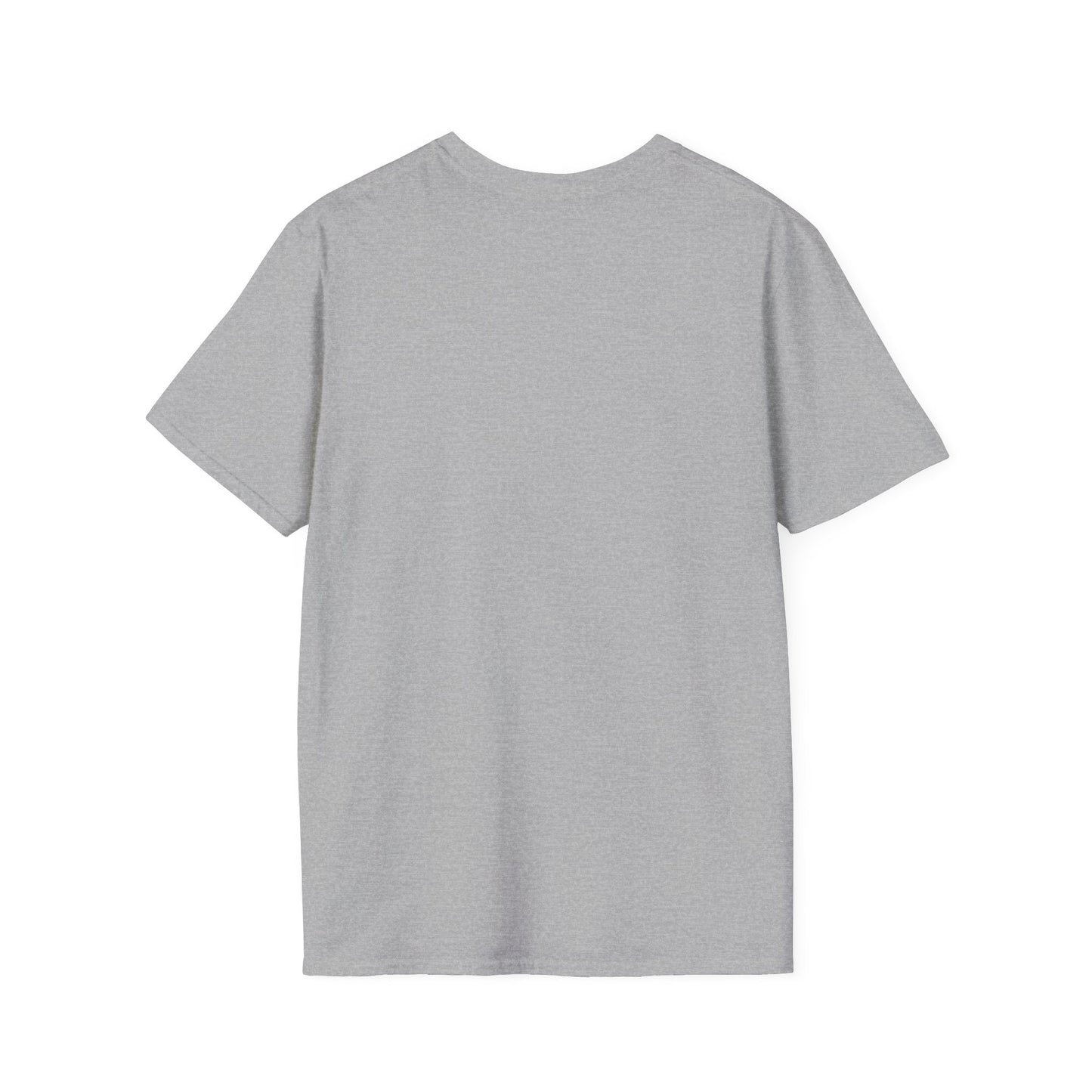 Back of a grey crew neck short-sleeve T-shirt in a solid color with no graphics. A clean and minimal design that keeps the focus on the bold front graphic, making it a versatile piece for any wardrobe.
