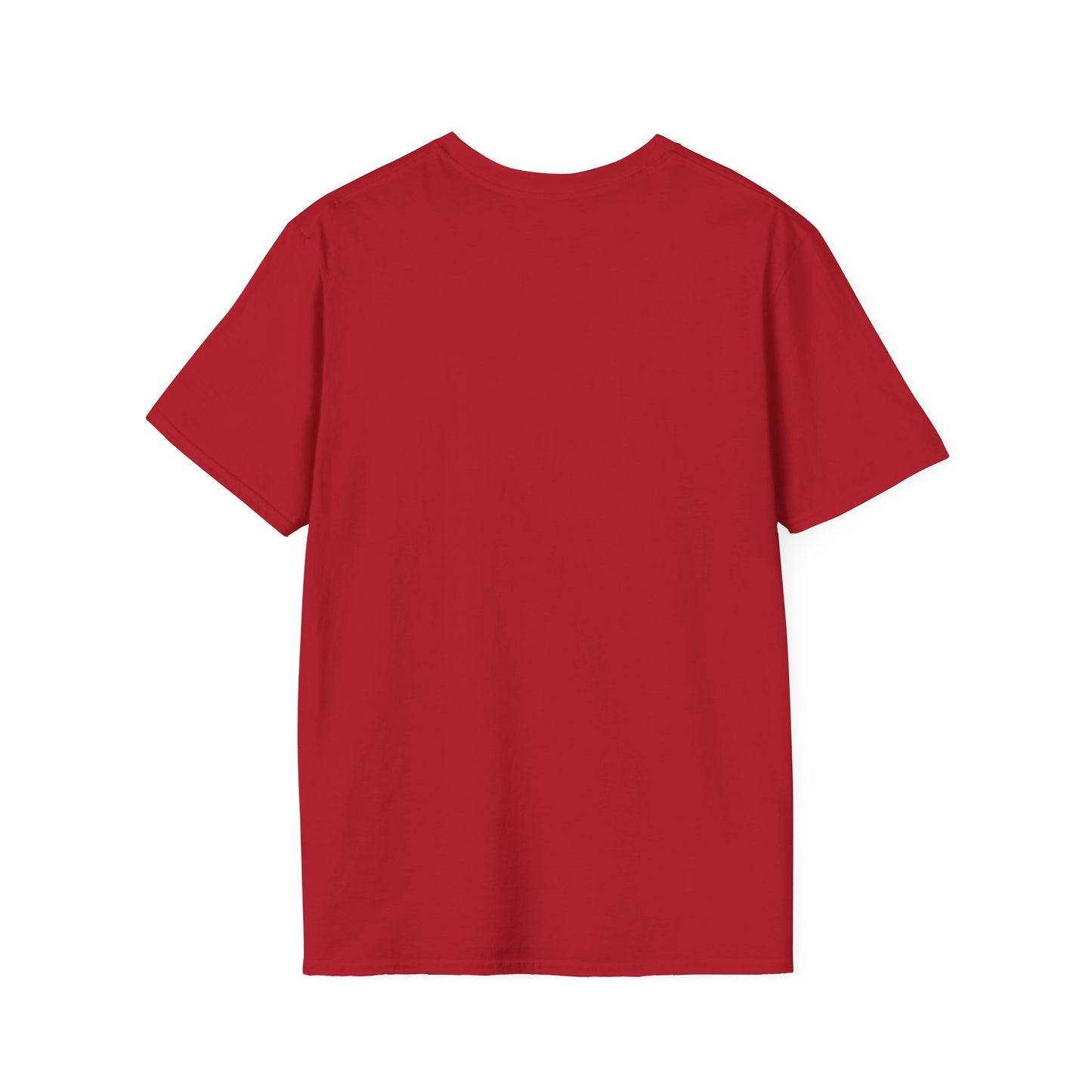 Back of a red crew neck short-sleeve T-shirt in a solid color with no graphics. A clean and minimal design that keeps the focus on the bold front graphic, making it a versatile piece for any wardrobe.