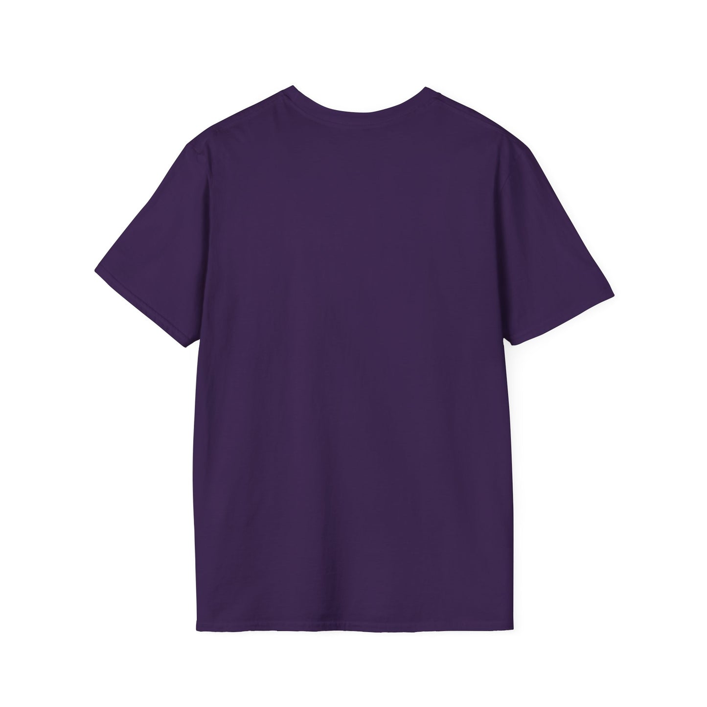 Back of a purple crew neck short-sleeve T-shirt in a solid color with no graphics. A clean and minimal design that keeps the focus on the bold front graphic, making it a versatile piece for any wardrobe.