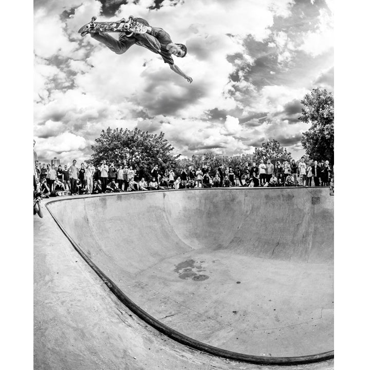 A high-quality archival matte paper print featuring Grant Taylor soaring high with a massive backside air out of the deep end of a pool in London, England. Captured by renowned skate photographer David Broach, this black-and-white image perfectly captures Grant’s power, style, and fearless approach. Printed on premium archival matte paper for exceptional detail and longevity, making it a must-have for skateboarding enthusiasts, collectors, and fans of iconic skate photography.