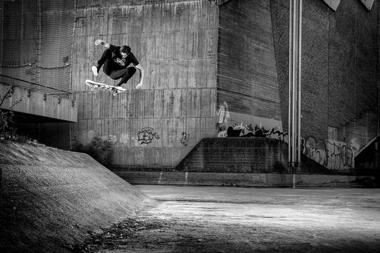 A high-quality archival matte paper print featuring a stunning color photo of Dylan Rieder executing a flawless frontside heelflip off a bump in Germany, as seen on his iconic Thrasher Magazine cover. Captured by renowned skate photographer David Broach, this image immortalizes Dylan’s effortless style, power, and precision. Printed on premium archival matte paper for exceptional detail and longevity, making it a must-have for skateboarding enthusiasts, collectors, and fans of legendary skate photography.