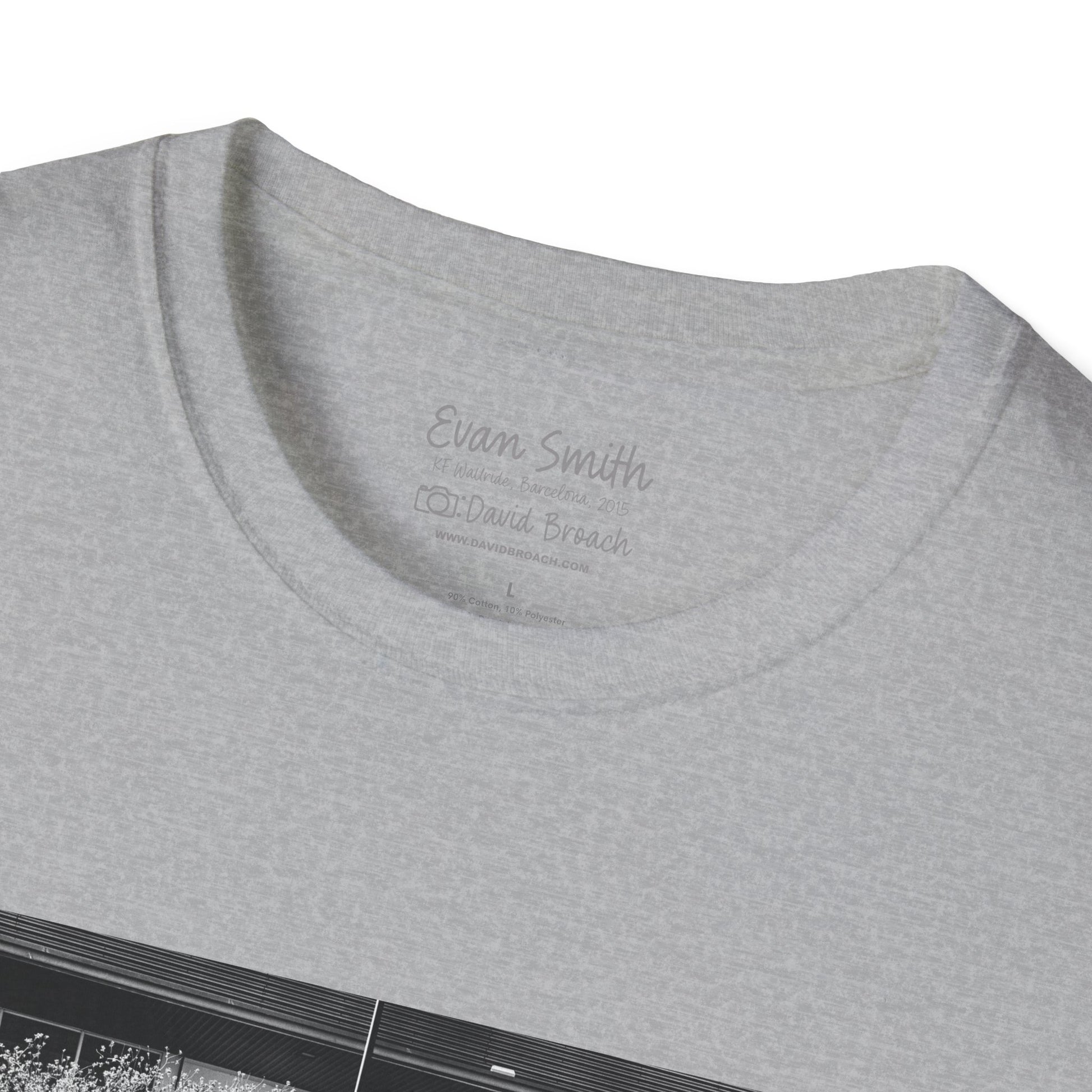 Close up of collar area of grey shirt