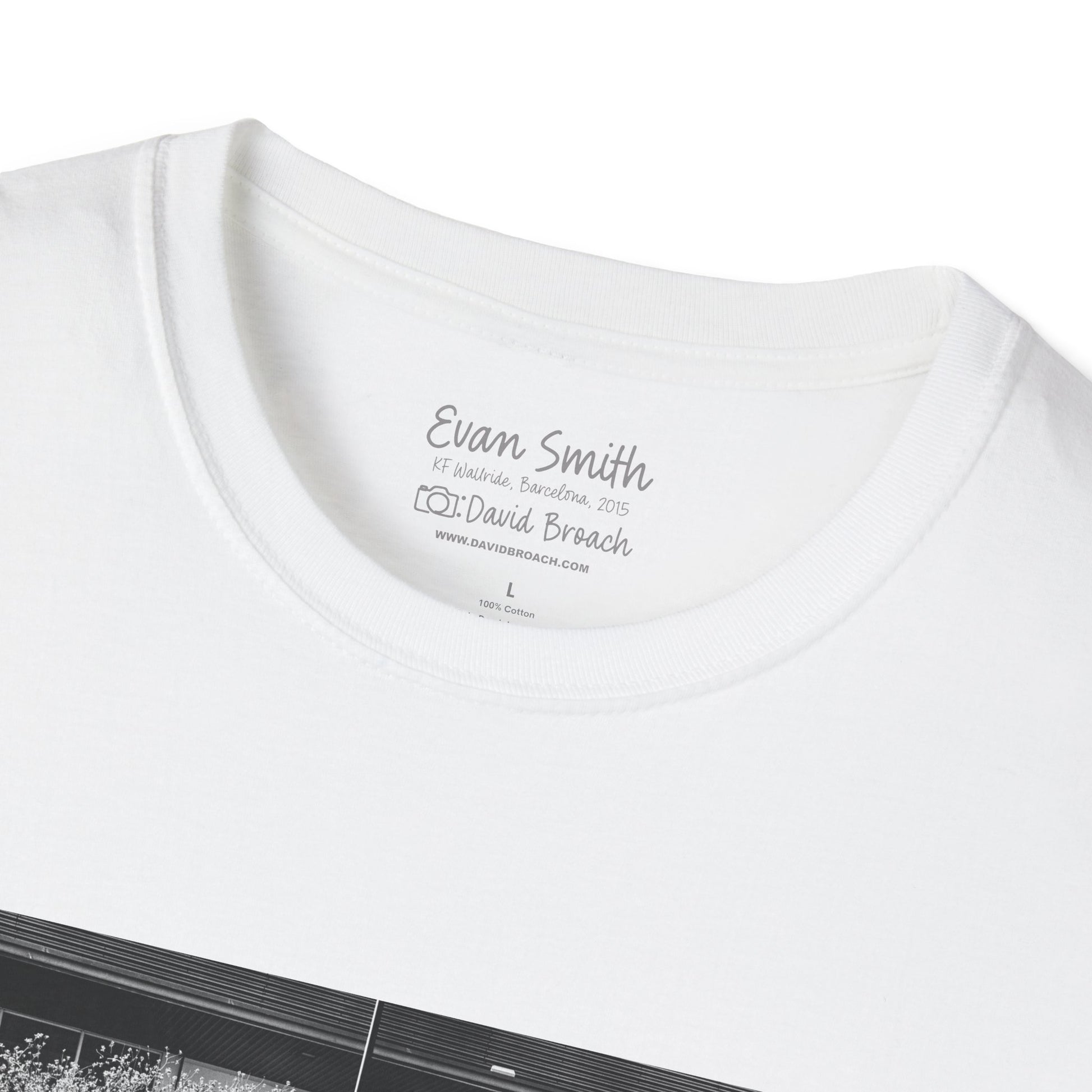 Close up of white shirt collar area. Printed Evan Smith Photo by David Broach