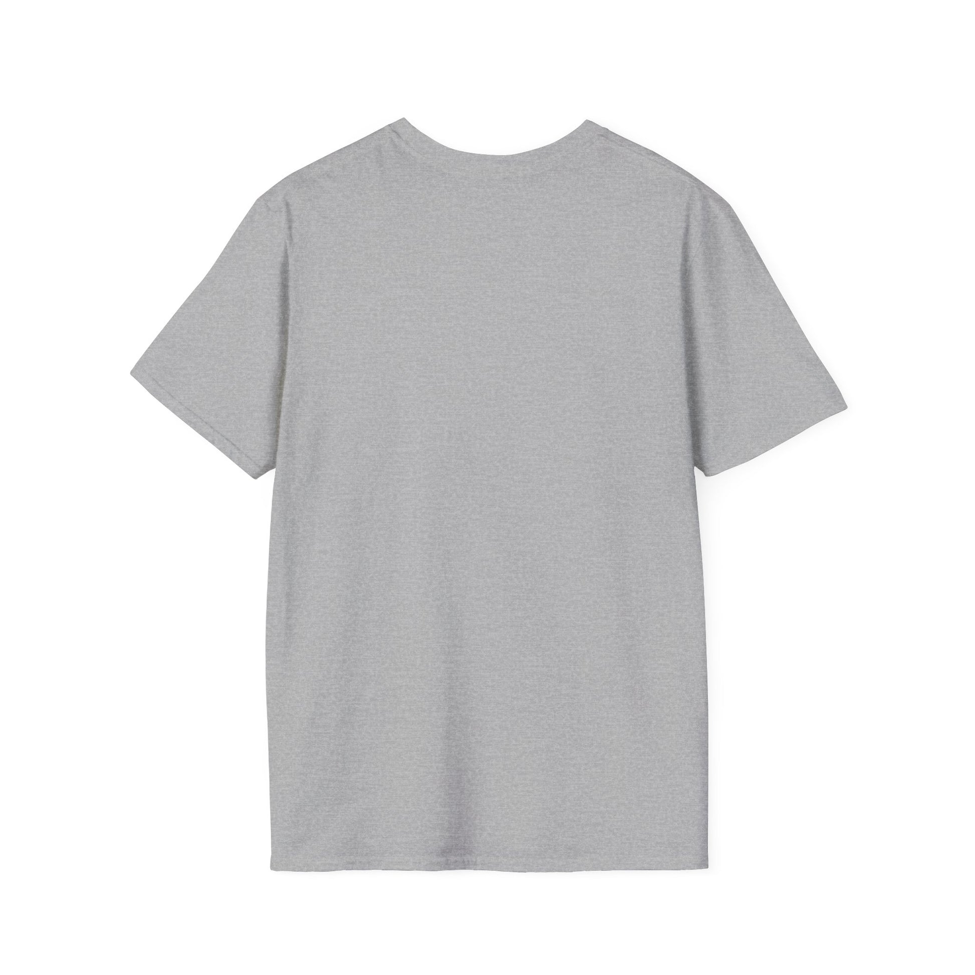 Back of a grey crew neck short-sleeve T-shirt in a solid color with no graphics. A clean and minimal design that keeps the focus on the bold front graphic, making it a versatile piece for any wardrobe.