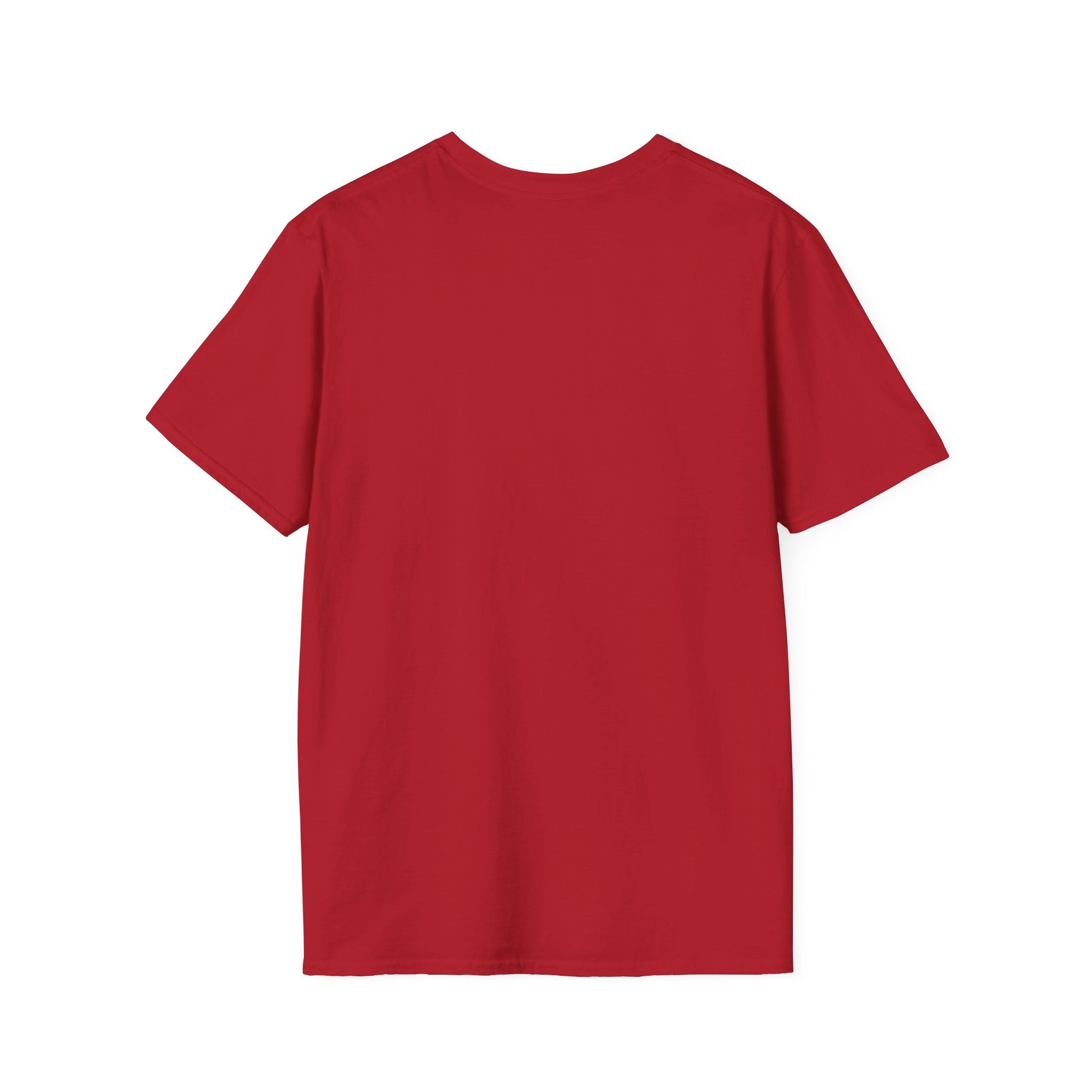 Back of a red crew neck short-sleeve T-shirt in a solid color with no graphics. A clean and minimal design that keeps the focus on the bold front graphic, making it a versatile piece for any wardrobe.
