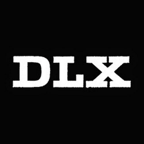 White 'DLX' logo on a black background