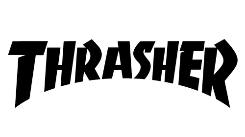 Black 'Thrasher' logo on a white background