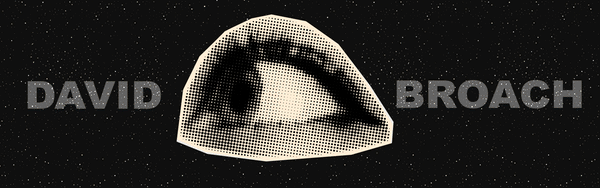 Website header used as animated Gif of a black and white eye looking right to left. Loop seq video. Says David Broach.com above it in block letters